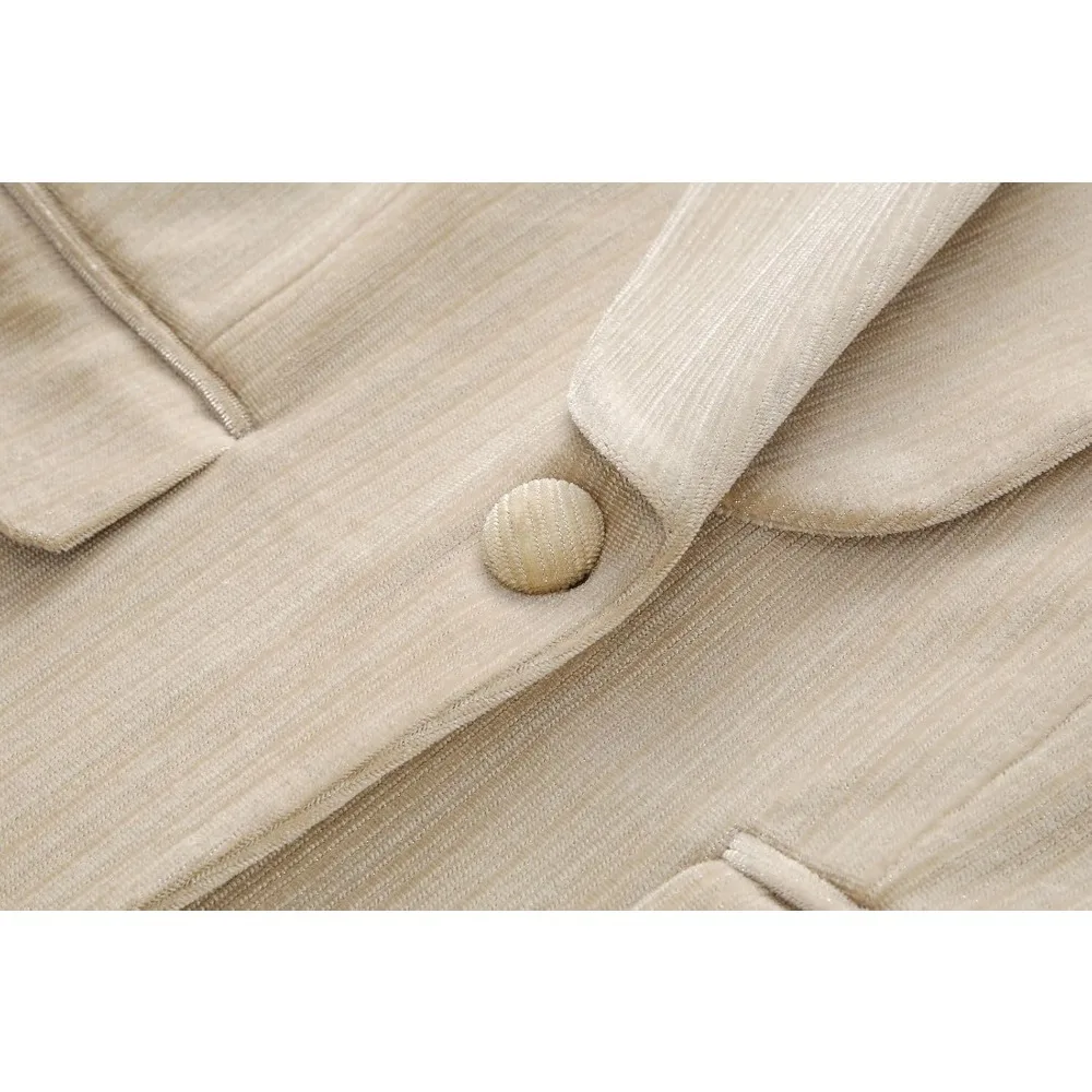 レディース パンツスーツ ドレスアップ シルバー糸 ベルベット ツーピーススーツセット ブレザーとフレアパンツ