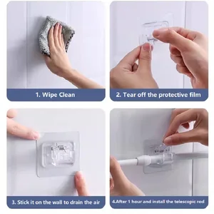 2/4 Buah Braket Batang Gorden Kait Penahan Batang Gorden Berperekat Bebas Kuku Kait Batang Gorden Dapat Disesuaikan Gantungan Gorden 8 tempat gorden penjualan terbaik - №