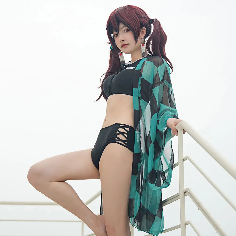 Miccostumes Set bikini da donna con costume da bagno copricostume stile anime