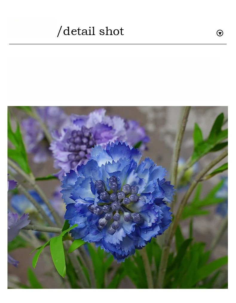 4/10 Stück 57 cm künstliche 3-Köpfige Bernsteinfarbene Scabiosa-Zweige, Seiden-Blumen, weiße Scabiosa-Simulationsblumen, Gartendekoration – Detail 9