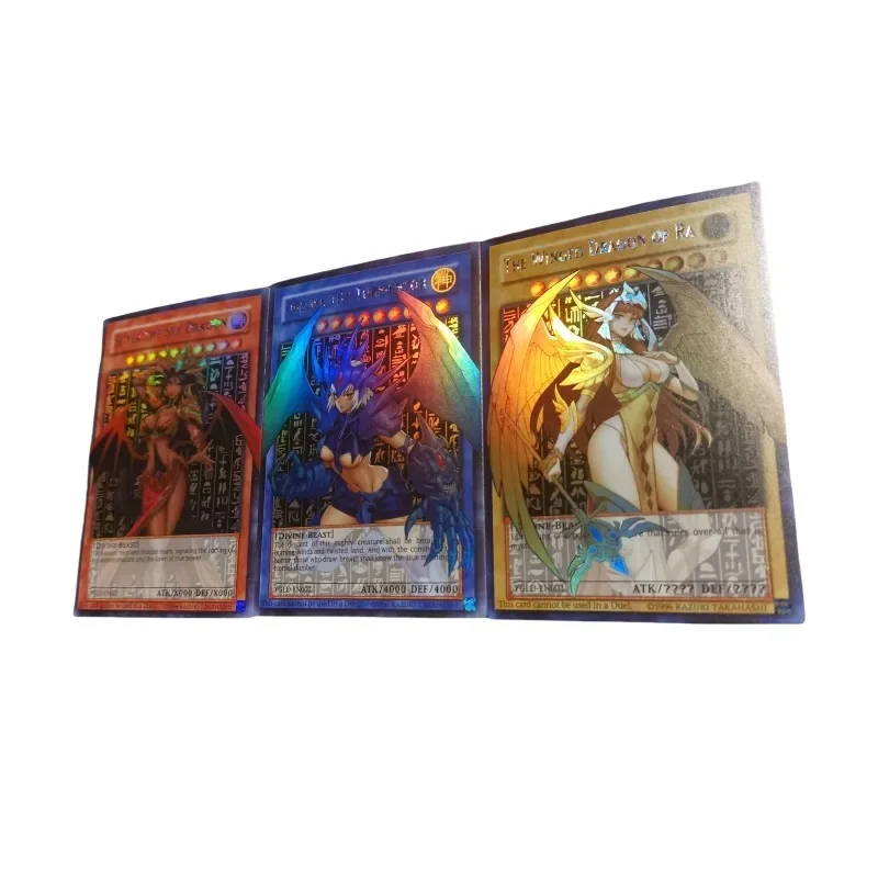 3pcs/set YuGiOh Egyptian God Girl Animation Characters Self Made Refraction Flash Card Anime Classics Game Collection Cards Toy