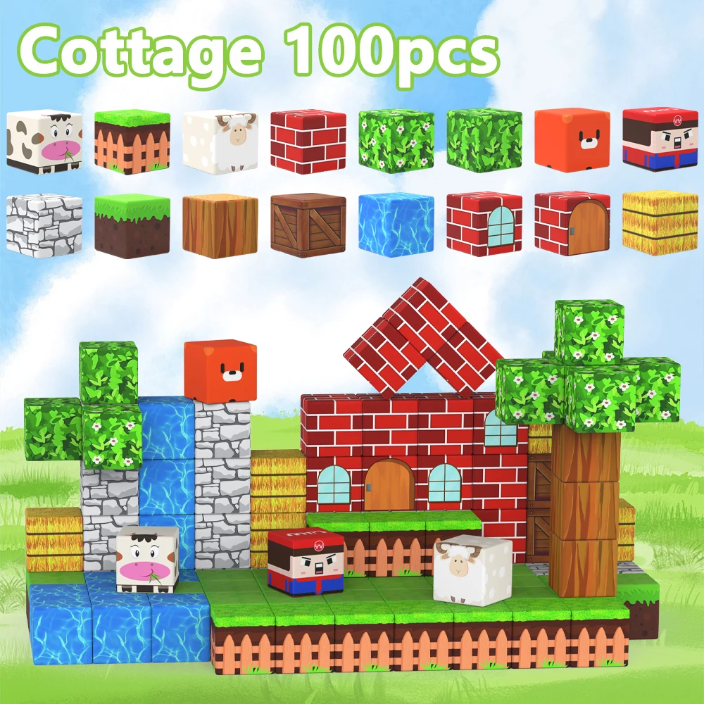 Animal World Magnetic Building Blocks Mine World Magnet Cube for Stacking Construction Set Educate Sensory Toys Kids Boys Girls