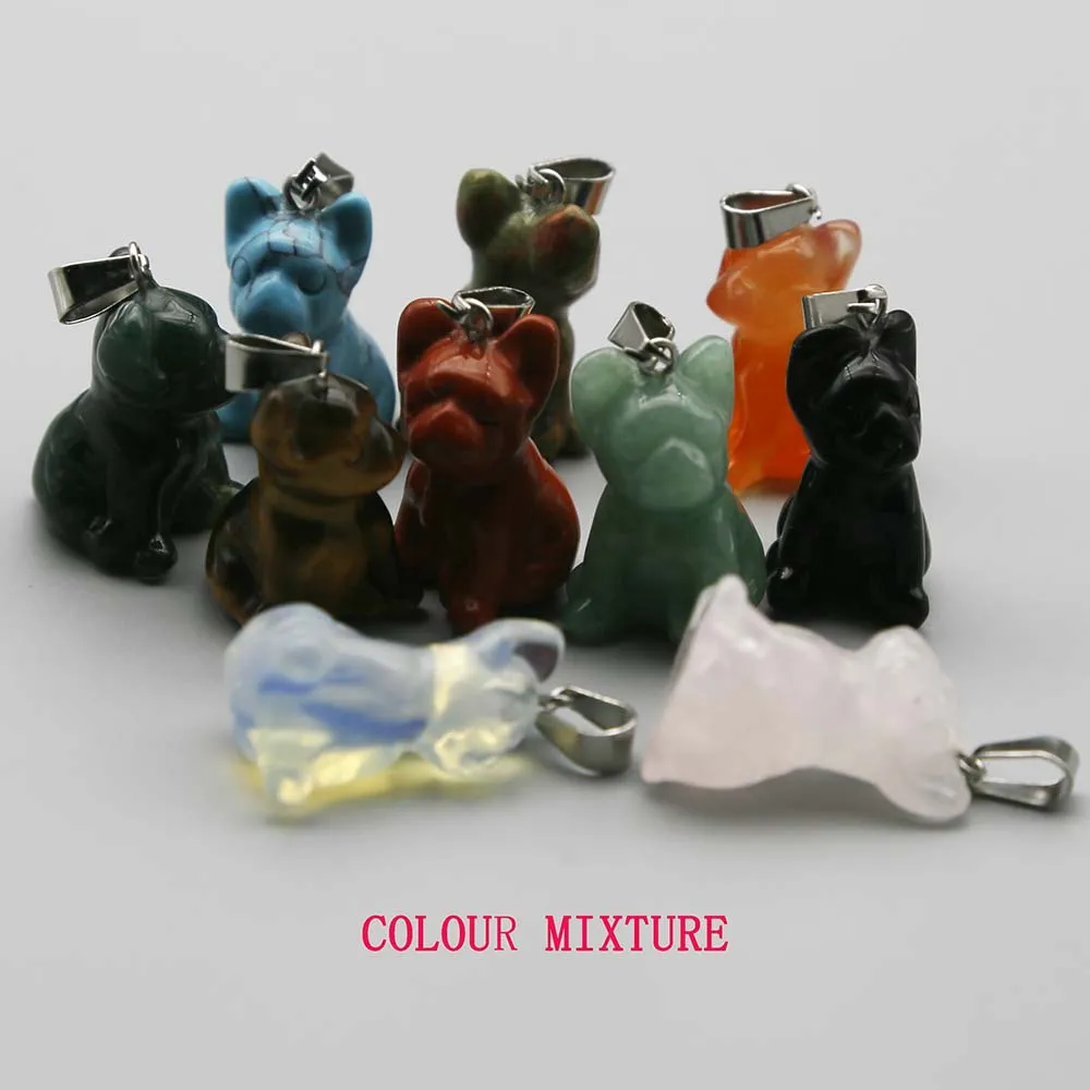 Natural Stone Carved Puppy Necklace Pendants Delicate Sweater Chain Decoration Fashion Charms Jewelry Accessories Wholesale 4Pcs