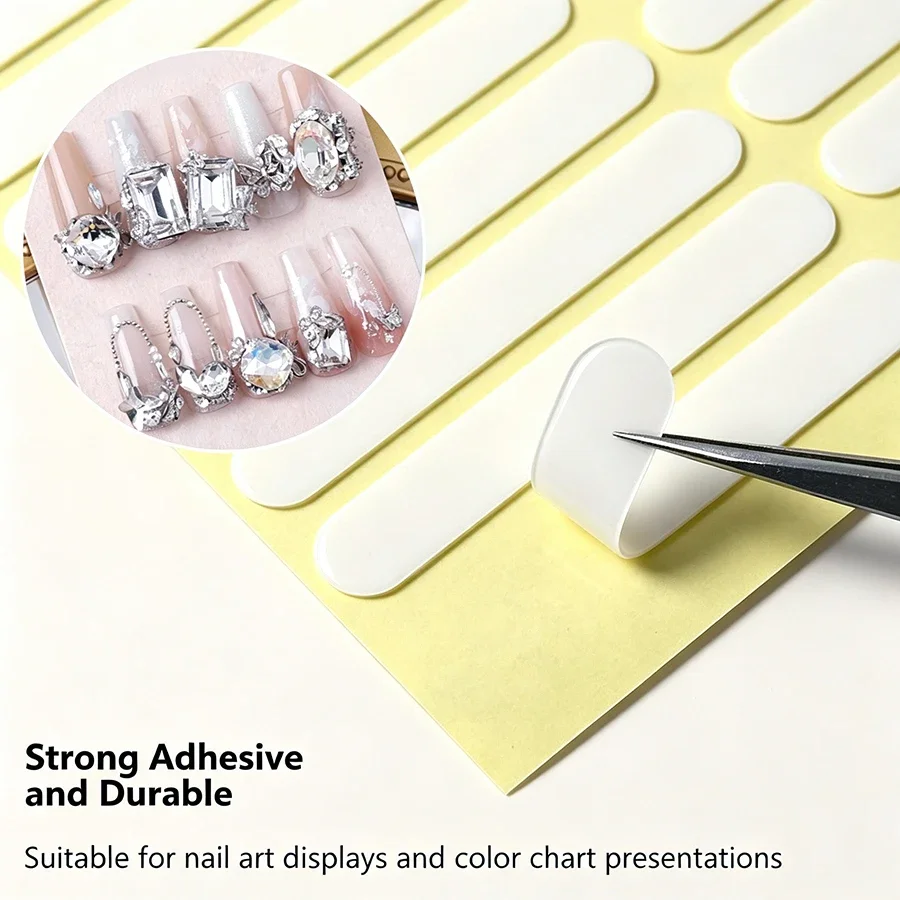 4 Sheets Double-Sided Nail Adhesive Dots Strip Stickers, Transparent PET Glue Tabs for False Nail Display, Practice Stands