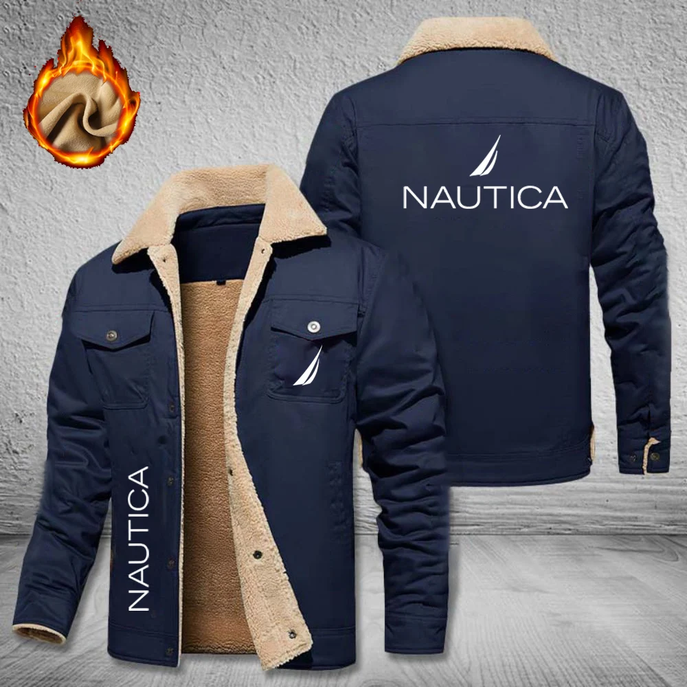 NAUTICA Men's Fleece-Lined Jacket, Warm Windproof Winter Cotton Coat, Casual Work Multifunctional Outdoor Men's Jacket