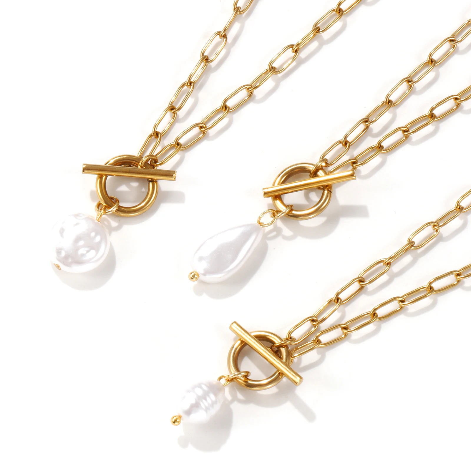 304 스테인레스 스틸 목걸이 18K 골드 도금 종이  - Baroque Pearl Pendant Necklace Gold 리뷰 및 가격