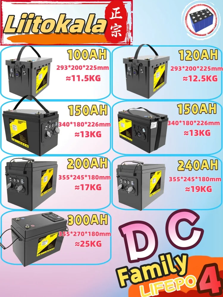 LiitoKala 12V 24V LIFEPO4 family Battery 400AH 300AH 240AH 200AH 180AH 150AH 120Ah 100Ah 12.8V camping  HOME appliance solar