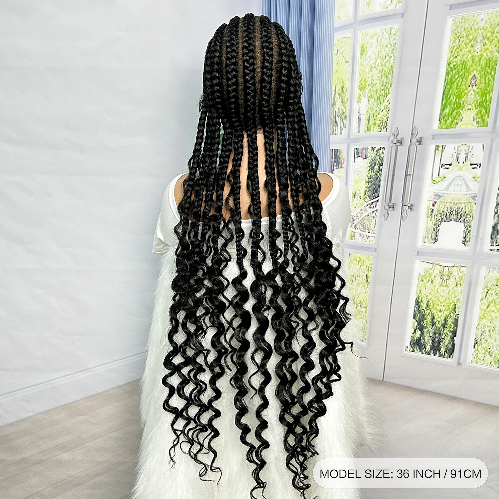 Perucas trançadas com cabelo de bebê para mulheres negras, sintéticas, transparentes, cheias de renda, cabelos trançados com fins cacheados, 36 in