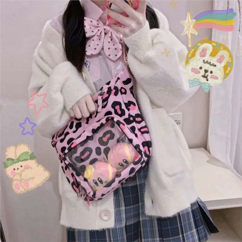 JIAERDI Japanese Style Pink Ita Bag Women Nylon Harajuku JK Uniform Casual Crossbody Bags Girls Transparent Messenger Bag Itabag