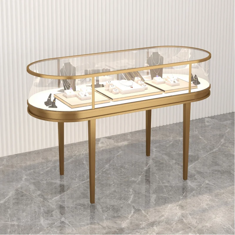 （customized）Curved Jewelry Shop Fixture Glass Display Counter Lockable Jewelry Glass Vitrine Showcase Display Cabinet