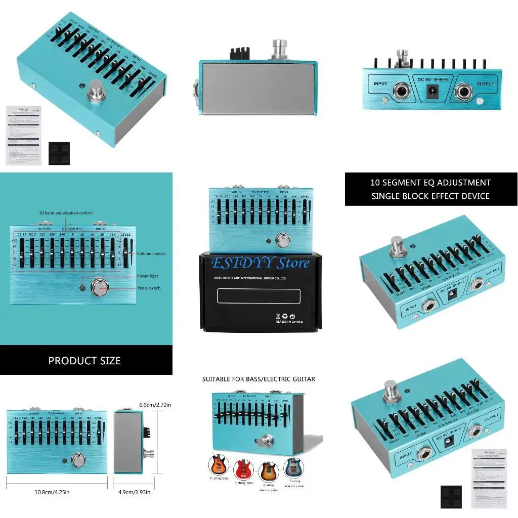 

G6DE 10 Bands Equalizers Pedal EQ Pedal Instrument Band Controller Independent Output Volumes Adjustment Preamplifier for Music