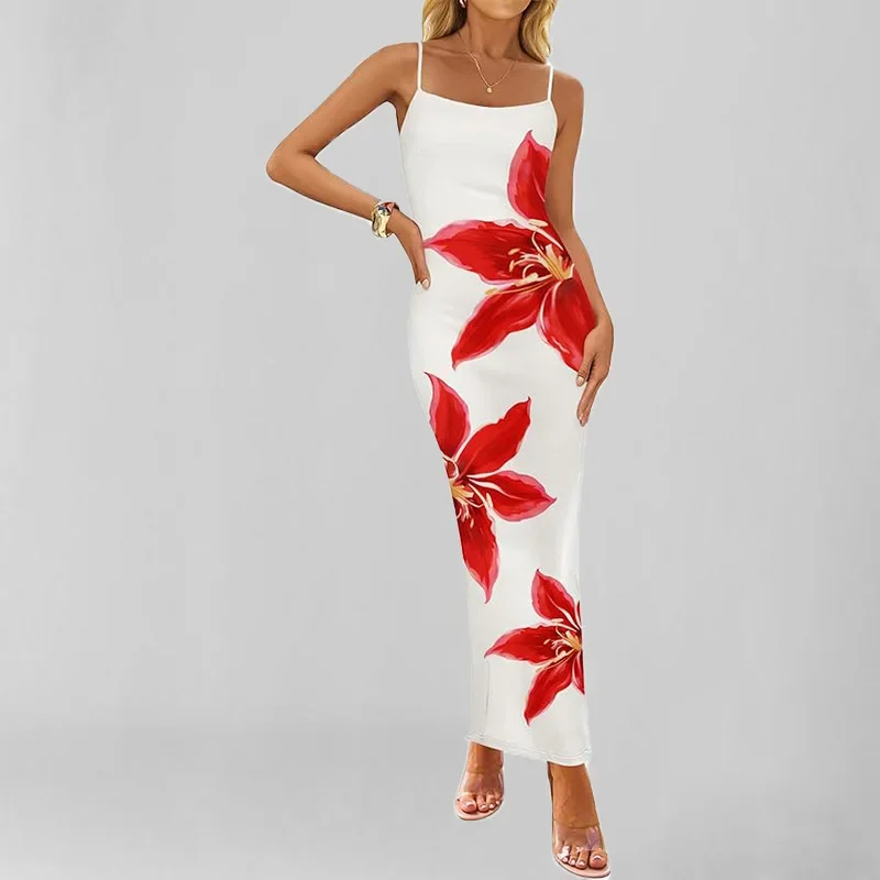 

Summer Women's Casual New Style Women's Fashion Printed Temperament Sleeveless Strap Dress European and American Women's Wear