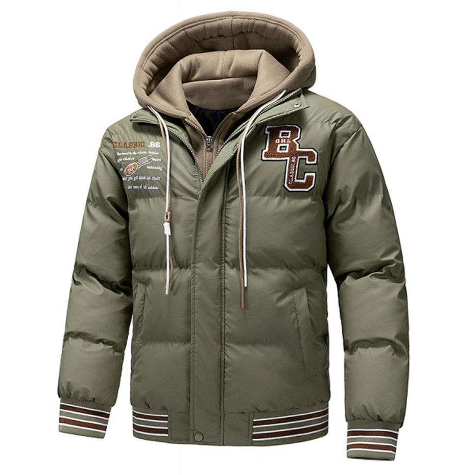 

Winter Parkas Men Thick Padded Jacket Coat Fashion Casual Fake Two-piece Design Hooded Parkas Male Outerwear Outdoor