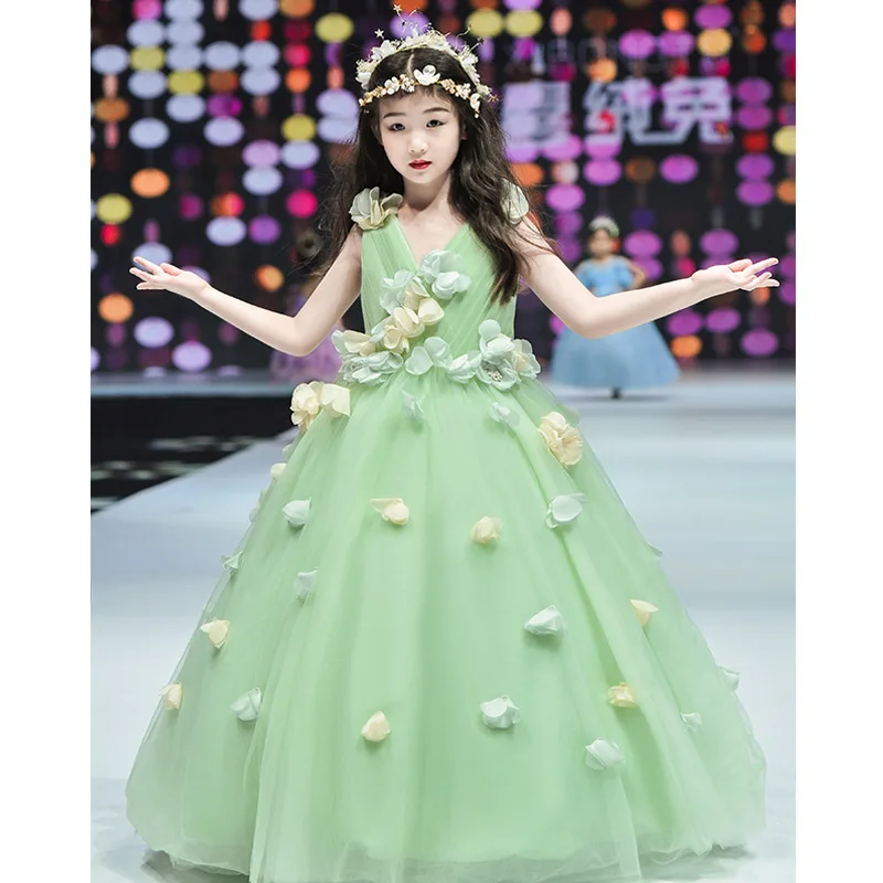 

Детское модное длинное платье в стиле «Зеленый лес» для девочек, длинное платье для маленькой девочки, печать на фортепиано на сцене, день рождения