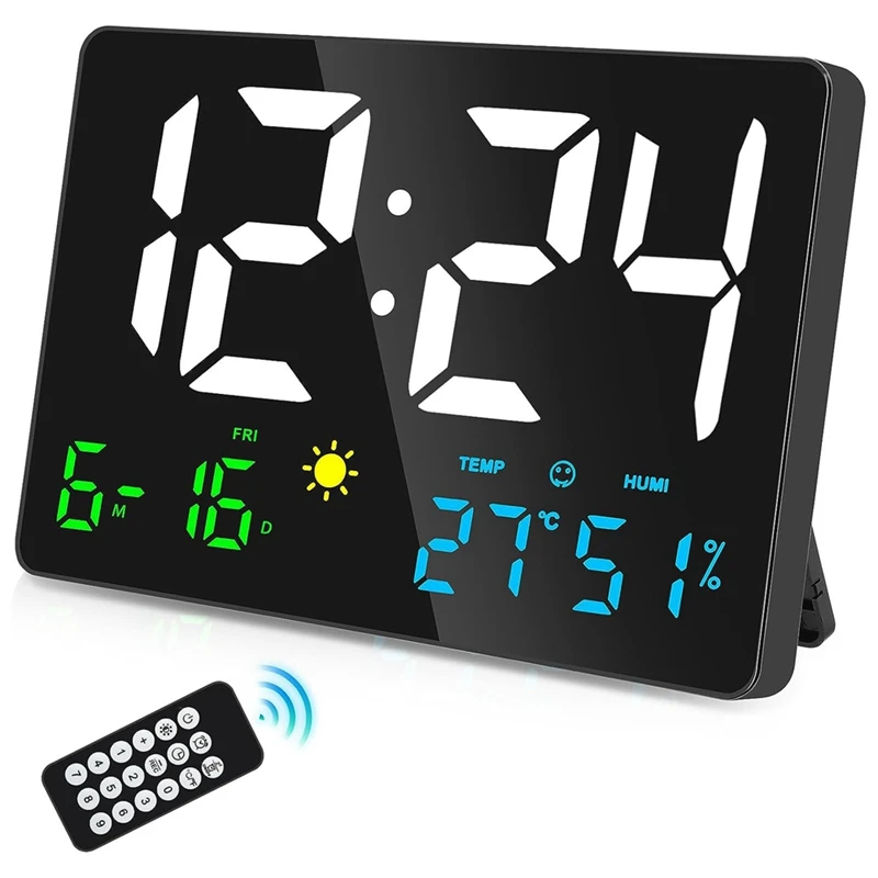 Orologio da parete digitale a LED con ampio Display, sveglie per camere da letto con stazione meteorologica, USB, 11.5\