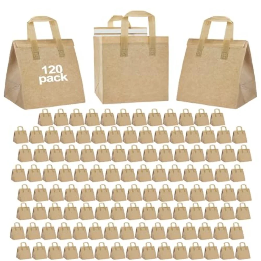

120 Pcs Insulated Take Out Bags Bulk in Thermal Insulation Lunch Bag for Hot Cold Food Coffee Milk Tea BBQ Delivery Cooler Bag