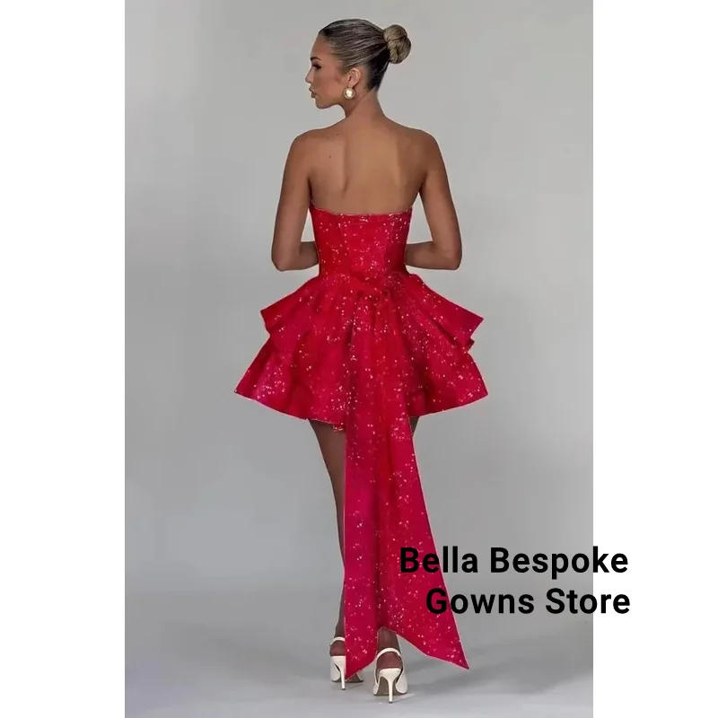 فستان قصير مشد التخرج ألف خط كوكتيل كوكتيل الترتر فساتين العودة للوطن مع القوس حمالة