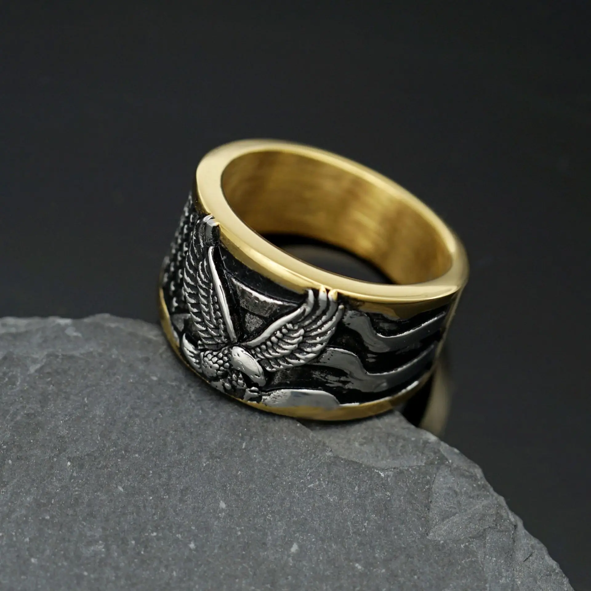 Retro gold color eagle Ring Men's 316L Stainless Steel  Animal Freki Vintage Fashion Charm Amulet Jewelry