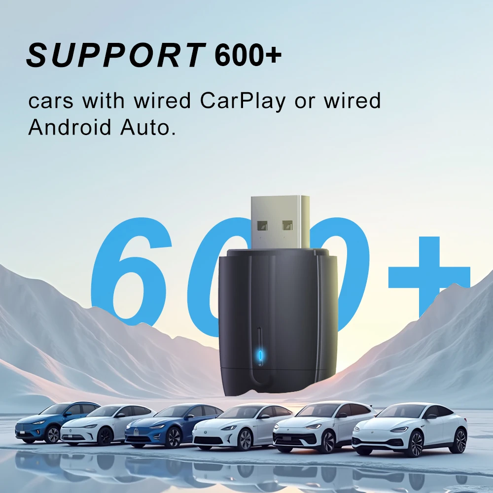 2025 Mini 2 in 1 Ai Box سلكي إلى CarPlay اللاسلكي ونظام Android Auto محول 5Ghz WiFi Type-C/USB التوصيل والتشغيل اتصال غير حثي