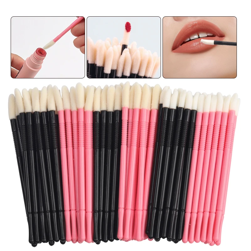 50pcs Lip Brushes Spiral Anti Slip Handle Mascara Wands Lipstick Micro Brushes Applicators Cleaner Eyelash Extension Tools