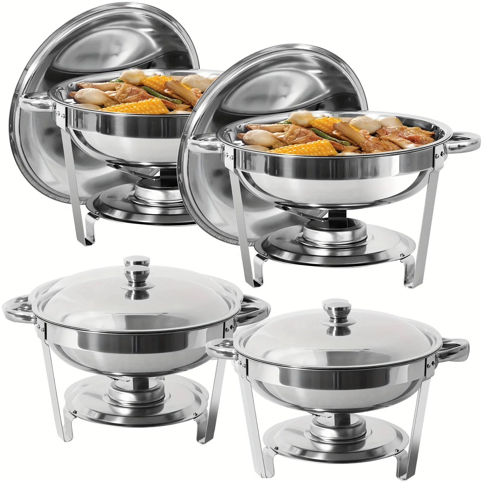 

2/4/6/8/10pcs Pot, Full Size Stainless Steel Chafing Dish Buffet Set, Silvery Round Catering Warmer Set With Food And Water Tray