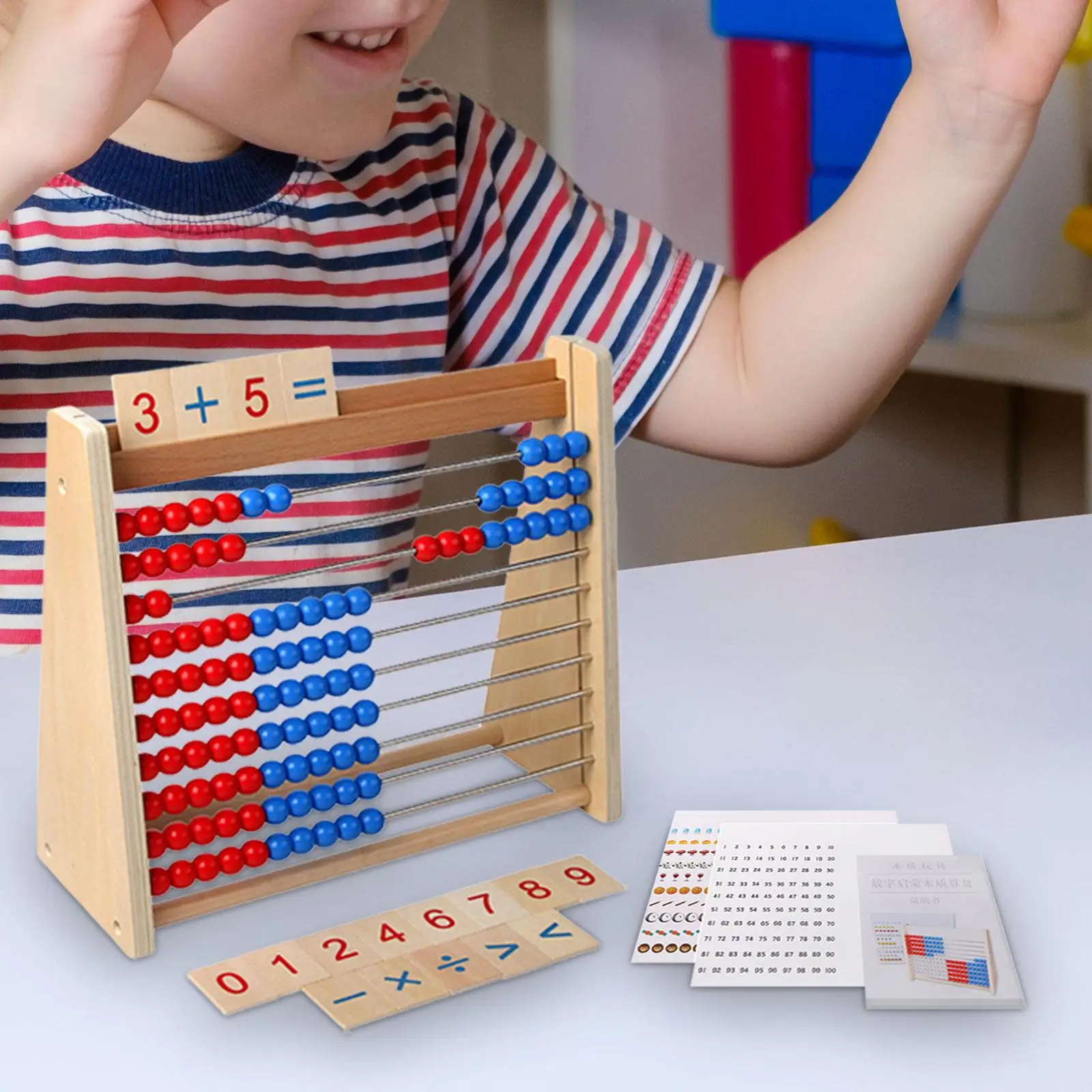 Colorful Wooden Abacus Educational Counting Toy Ten Frame Set Sturdy Wooden