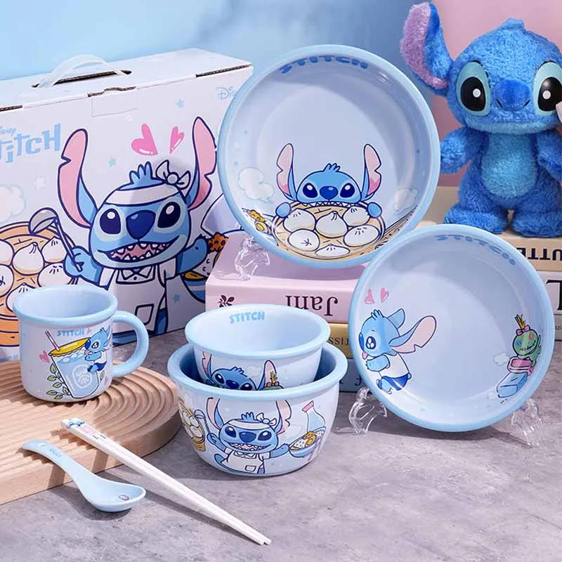 

Stitch Ceramic Rice Bowl Vegetable Dish Cute Cartoon Anime Merchandise Children'S Tableware Set For Household Kitchen Use Gift