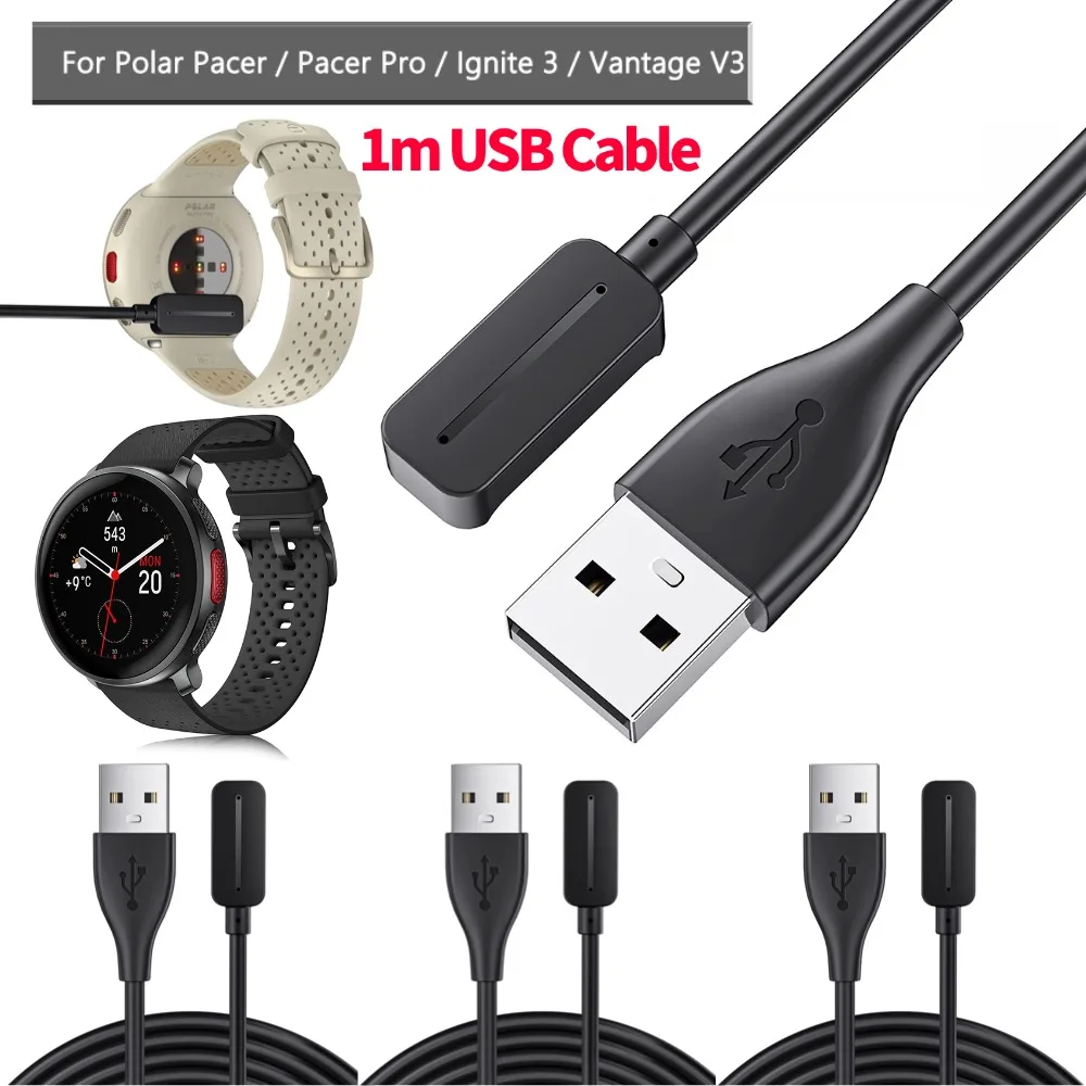 USB Charger for Polar Pacer/Pacer Pro/Ignite 3/Vantage V3 Watch 1m Magnetic USB Charging Cable Smartwatch Charger Line Cord