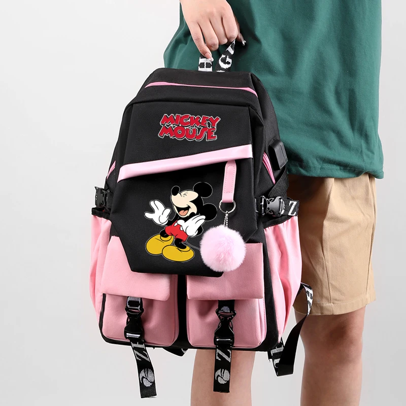 Mochila de Mickey Mouse para adolescentes y niños, morral escolar de lona, de dibujos animados, para viaje y ocio