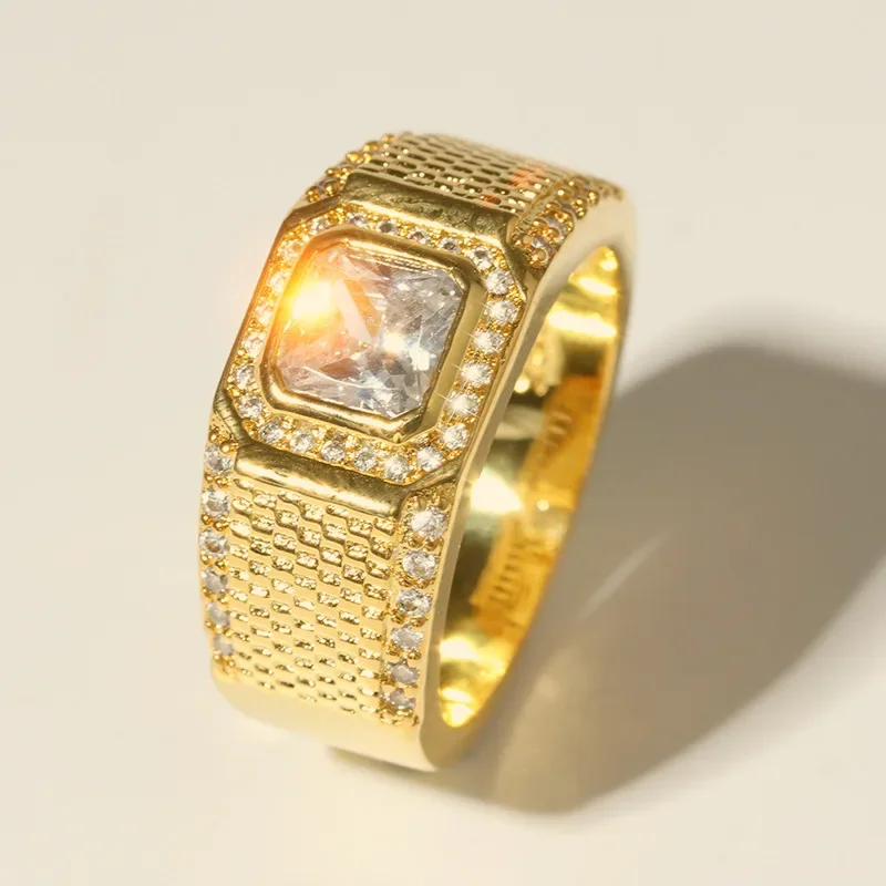 New Sale Men's 18KRGP gold plated 1.5ct pave cz Austria Crystal Stone ring Engagement Wedding Bands boys Size 7-12 gift