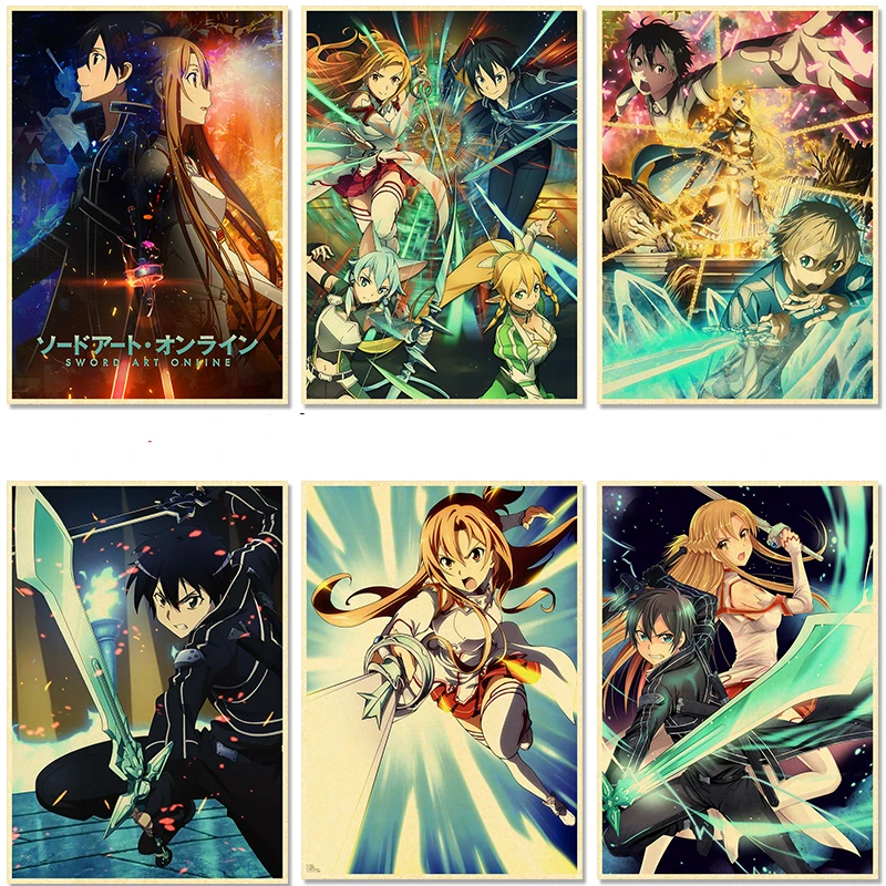 Anime Poster Sword Art Online Kraft Paper Vintage Posters Home Room Art Wall Stickers 4K High Quality