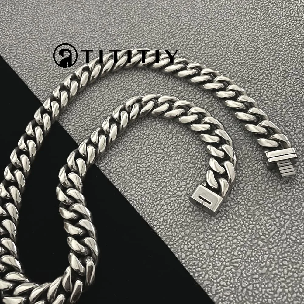 New Pure Titanium Necklace Wide 14mm Anti-allergic Thick Chain Hip-hop Cuban Chain for Men Women Sturdy Vintage Design chains