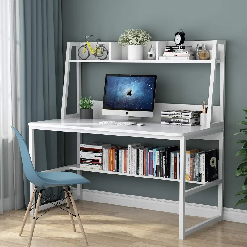 

Computer desk with kitchen cabinets, 47-inch home desk with space saving design and small space with bookshelves