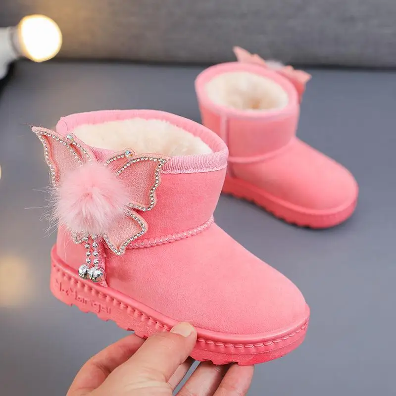 Girls Winter Snow Boots Furry Mid Calf Soft Sole Thickened Insulation Thermal Anti Slip Toddler Winter Footwear