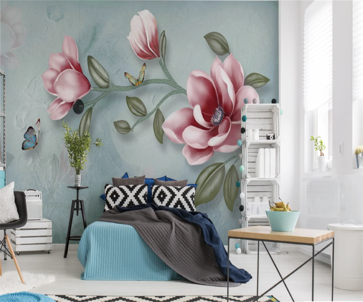 Customize any size  mural romantic Roses flowers butterflies home decoration living room bedroom background walls 3d wallpaper