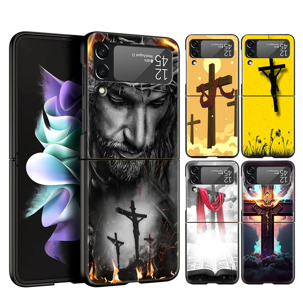 Faith Christian Religious Jesus Clear For Samsung Galaxy Z Flip 4 5 Bag Black Phone Cover For Galaxy Z Flip 3 Case Hard PC Shell