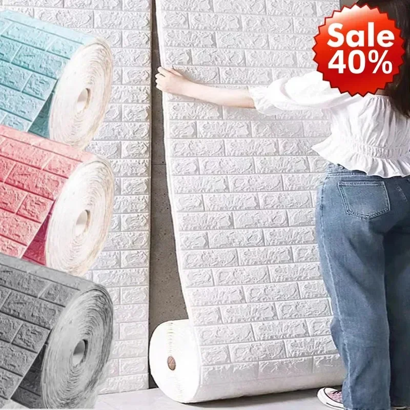 10m x 70cm 3d DIY Tapete Aufkleber weichen Schaum Ziegel weiß grau Vintage Wand Wohnzimmer