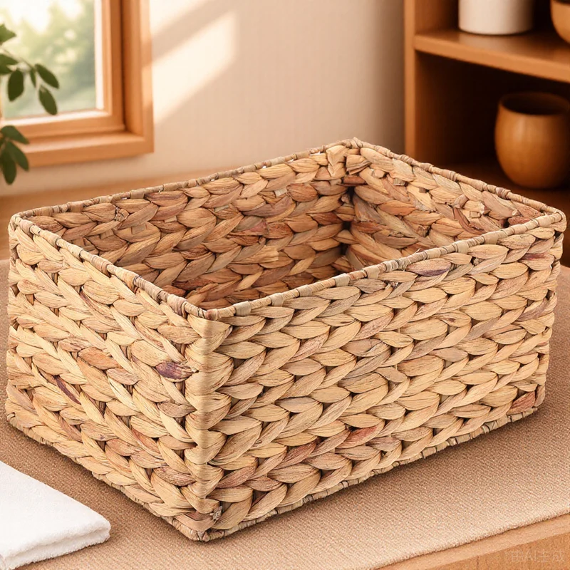 

Straw Woven Storage Basket Natural Hyacinth Organizer Rectangular Shelf Bin For Home Toilet Paper Towels Clothes Decorative