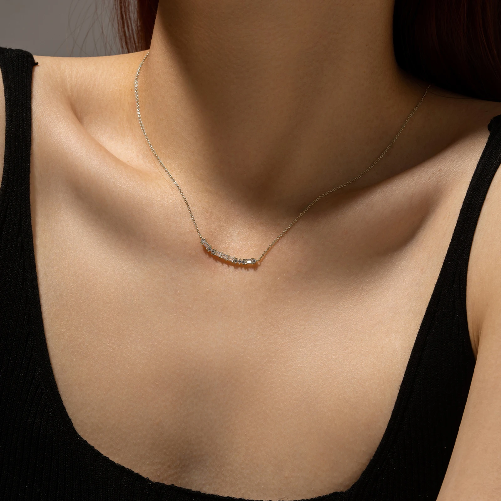 ANDYWEN New 100% 925 Sterling Silver Moon Zircon CZ Square Line Pendant Long Chain Necklace 2022 Spring New Choker Women Fashion