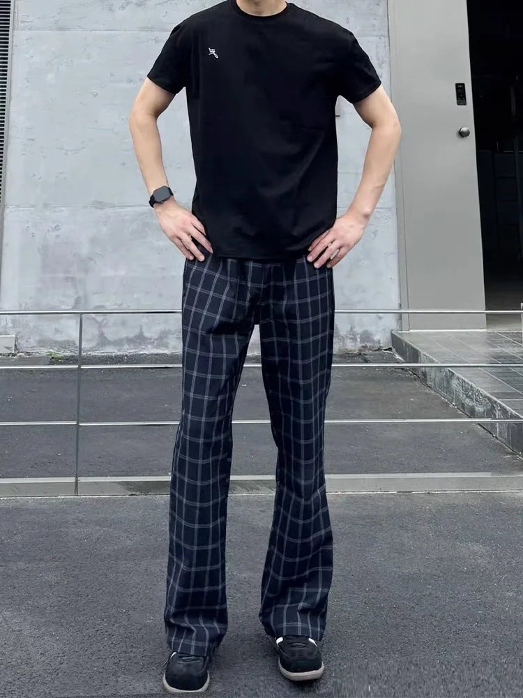 

Cleanfit American Sle Men's Plaid Straight Leg Pants Summer Casual Trousers Loose Fit Low Waist Long Pants Trendy Youth