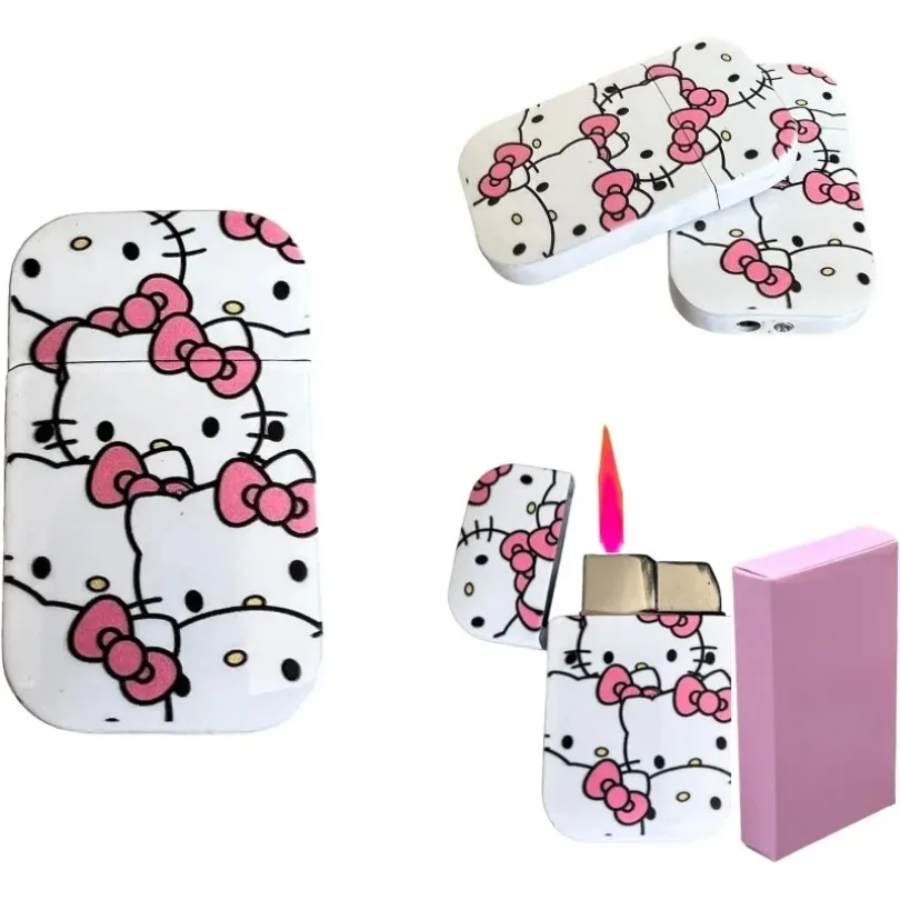 

Melody Hello Kitty Gas Turbo Lighter, Red Windproof Flame Lighter, Ins High-value Creative Metal Refillable Lighters Jet Flame