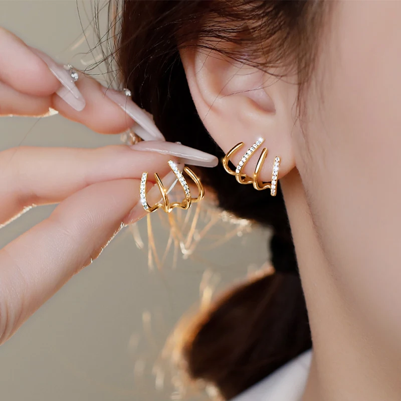 Picture 3: LATS Korean Earing Claw Ear Hook Clip Earrings for Women Four-Prong Crystal Gold Color Ear Earrings 2022 New Fashion Jewelry
