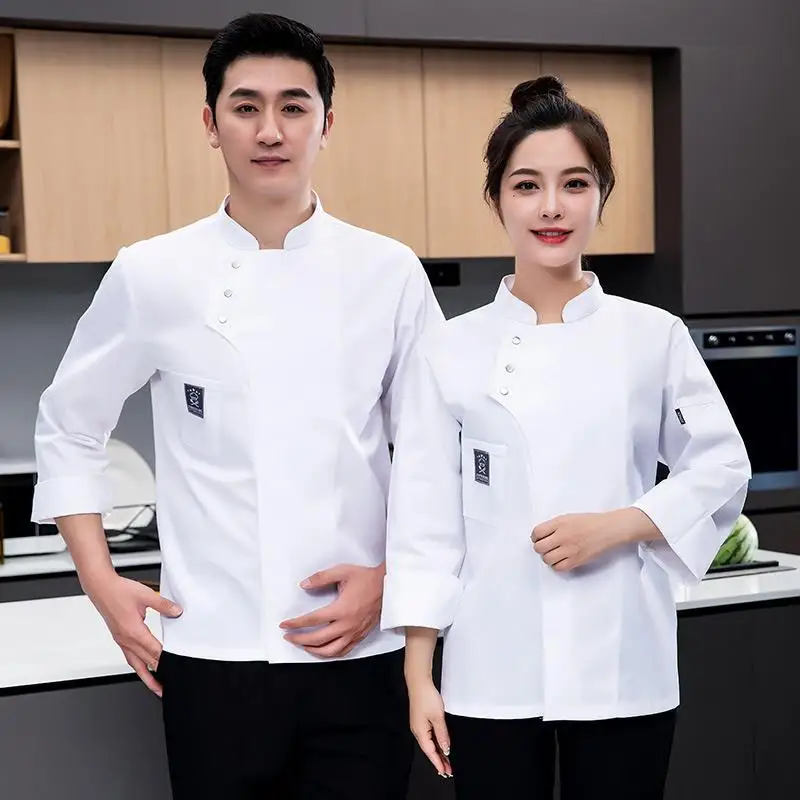 Chef Overalls Long Sleeve Pastry Cook Canteen Clothing Breathable White Kitchen Work Clothes Short Sleeve Summer Thin