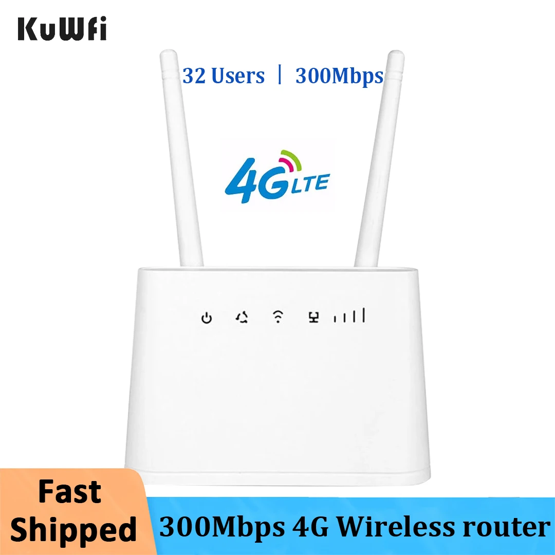 

KuWFi 300Mbps Wifi Router 4G LTE CPE Router with SIM Card Slot External Antennas RJ45 WAN/LAN Wifi Hotspot Support 32 Users