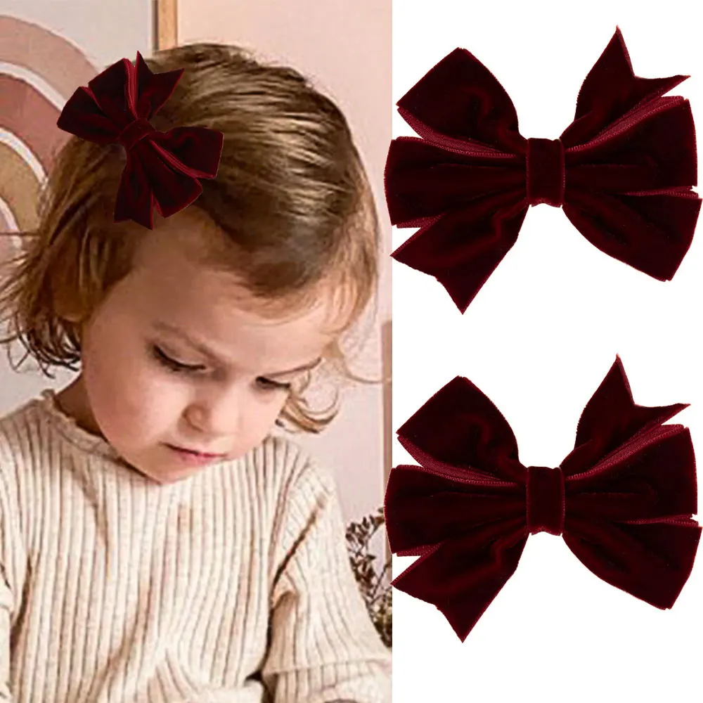 2pcs Vintage Kids Hairpins Barrette Korean Velvet Hair Bow Clip For Girls Sweet Bowknot Headwear Children Hair Accessories