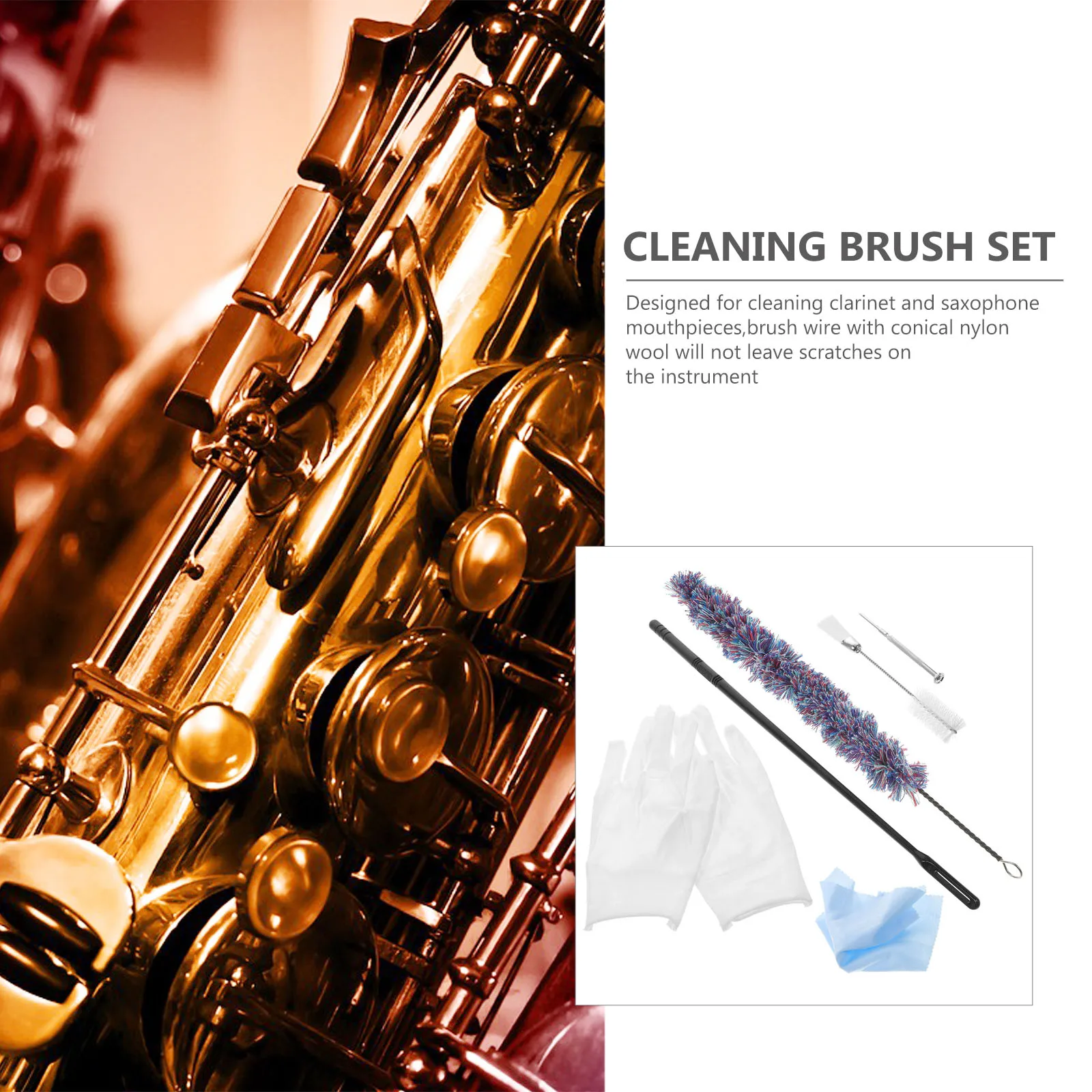 

Alto Sax Cleaning Brush Saxophone Clarinet Kit Flute Plastic Wind Instrument Kits