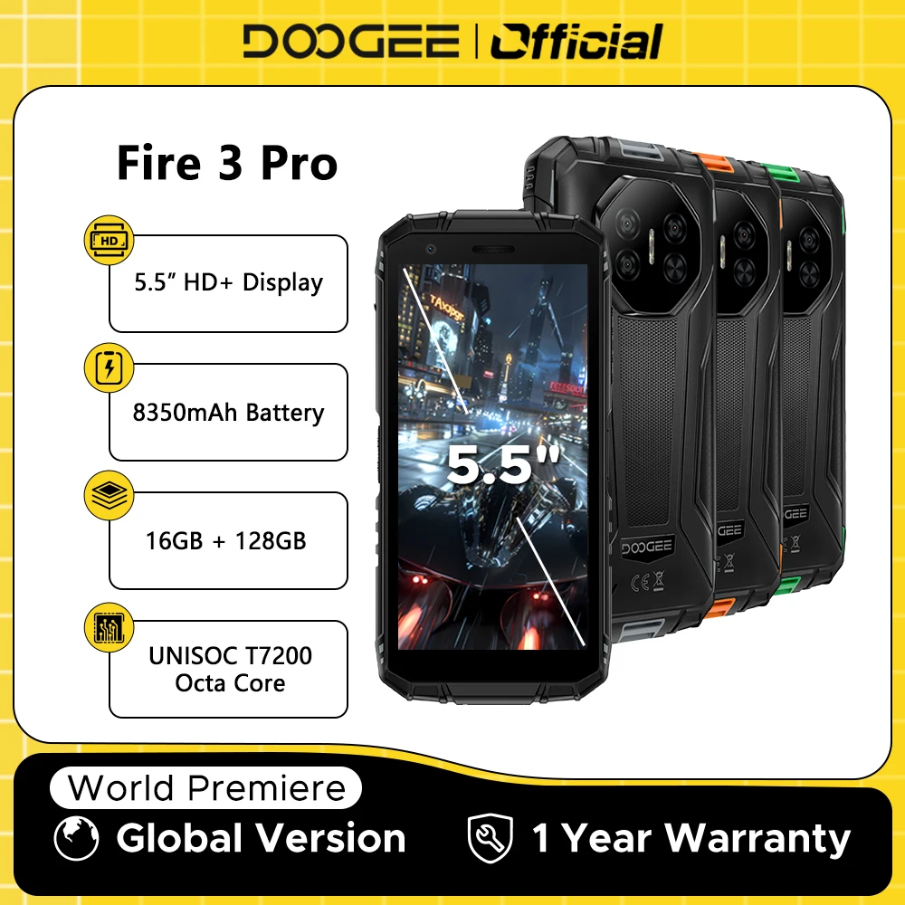 Global Version DOOGEE Fire 3 Pro Rugged Phone 16GB 128GB 5.5