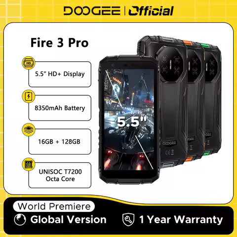 Global Version DOOGEE Fire 3 Pro Rugged Phone 16GB 128GB 5.5" HD+ Display 8350mAh Battery UNISOC T7200 16MP+8MP NFC Android 15
