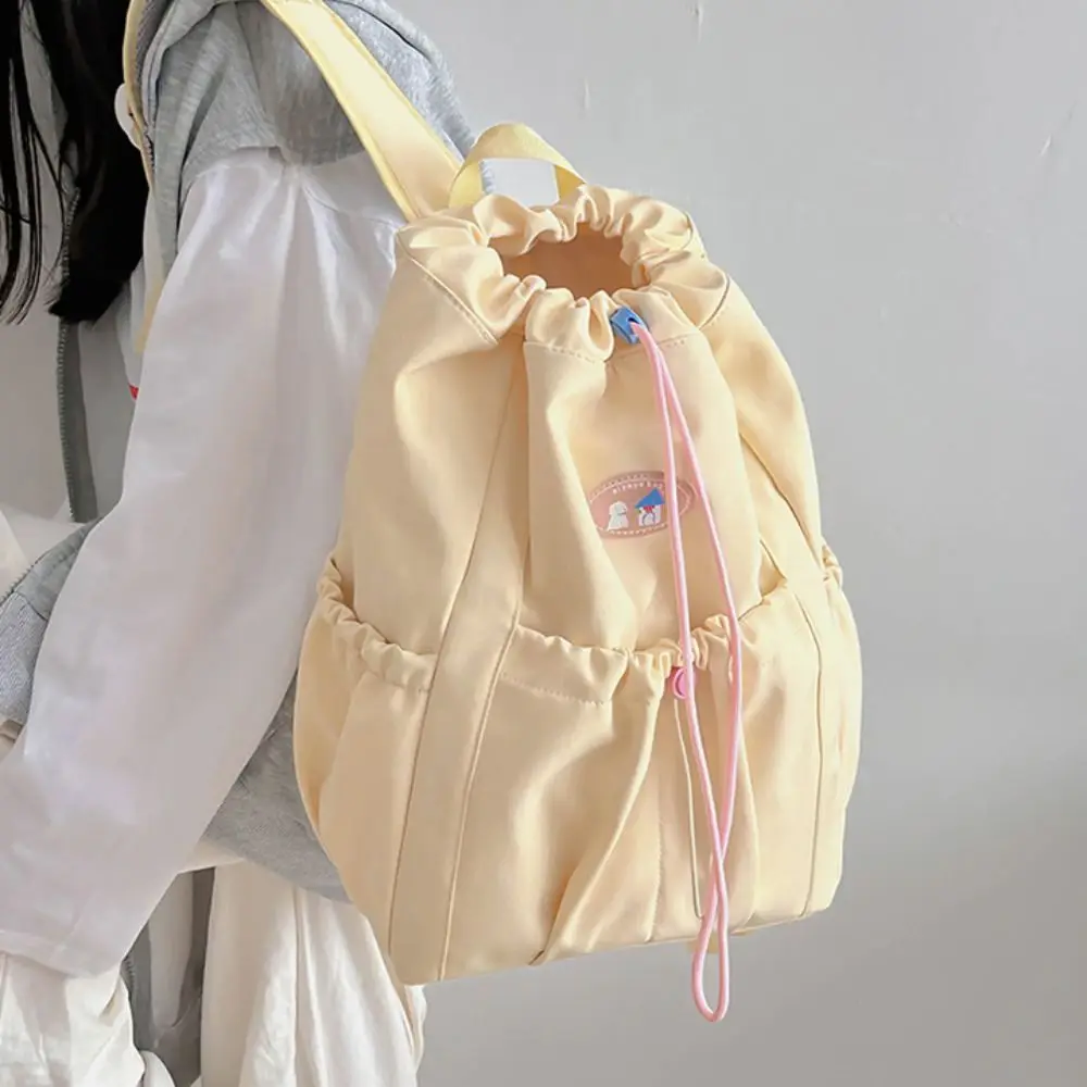 Solid Color Fresh Color Drawstring Backpack Nylon Korean Style Students School Bag Large Capacity Handbag Shoulder Bag Students