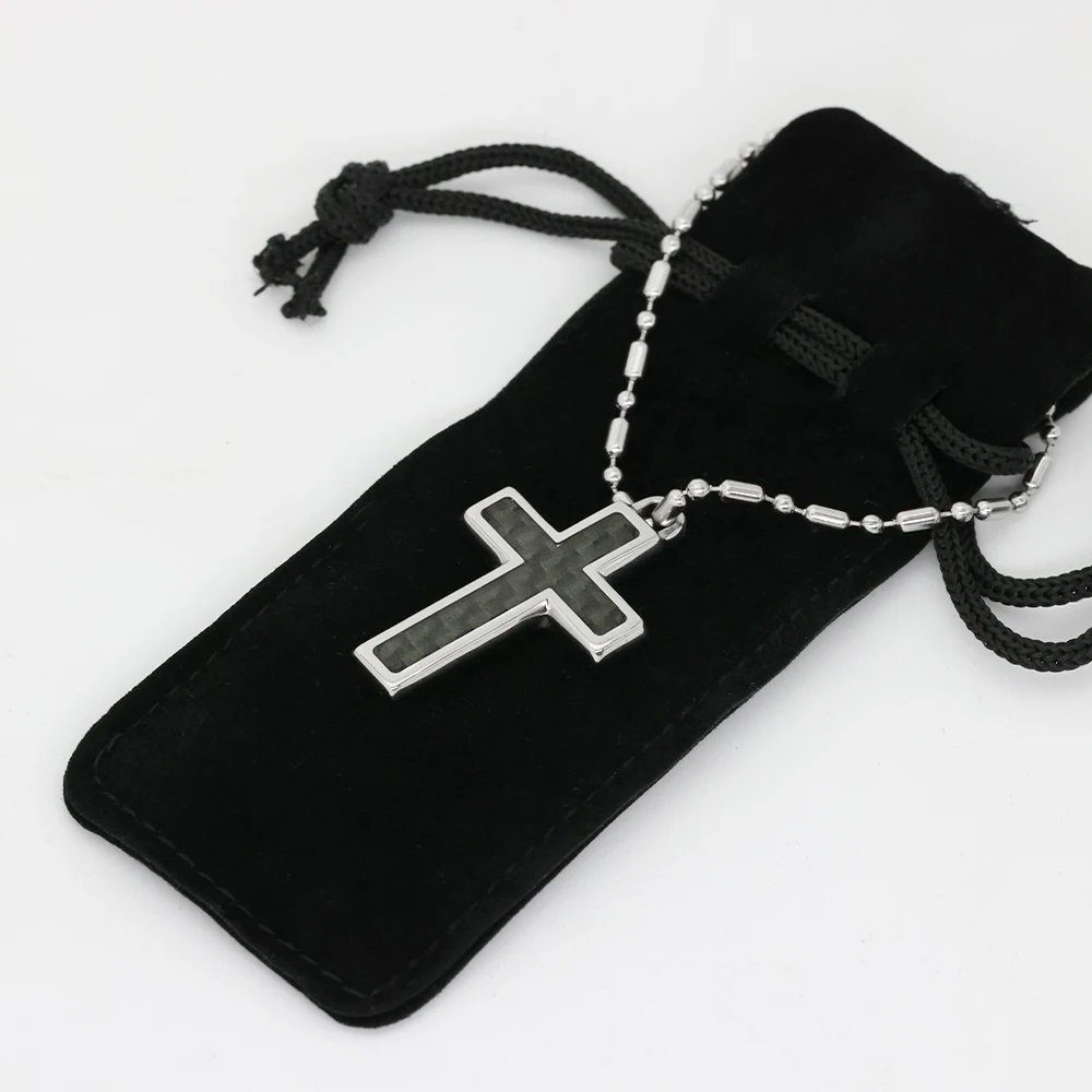 High-Quality Carbon Fiber Cross Pendant Necklace for Men Durable Lightweight Metal Hypoallergenic Comfortable to Wear Jewelry